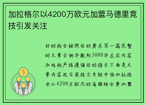 加拉格尔以4200万欧元加盟马德里竞技引发关注